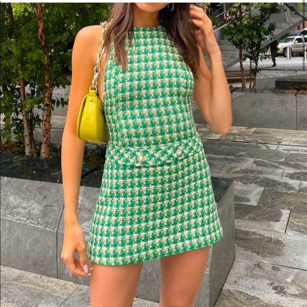 Zara green pinafore mini dress small Size S